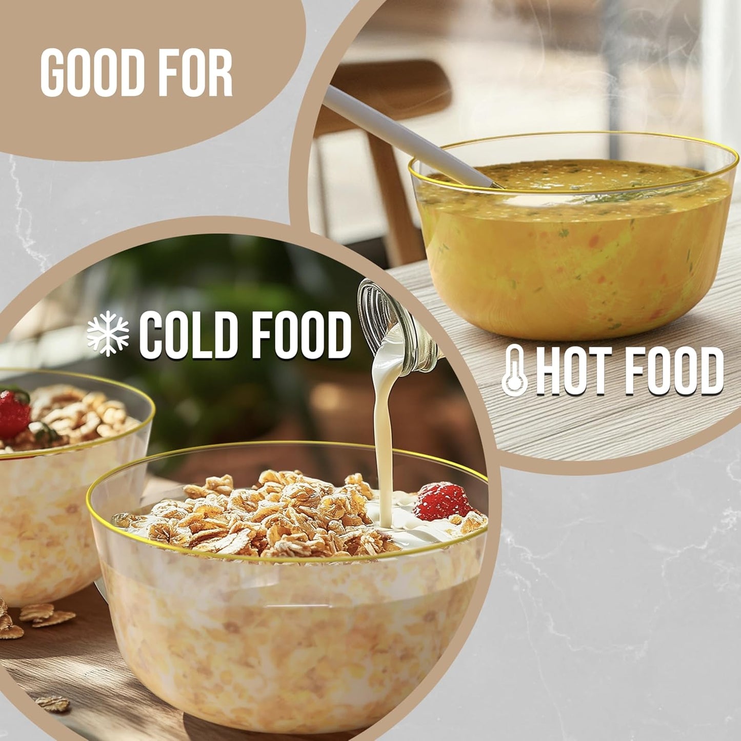 Trendables Plastic Bowls Disposable Bowls 24 Oz Bowl Set Of 20 Clear Gold Rimmed Fancy Plastic Serving Bowls Perfect Plastic Ice Cream Bowls Plastic Salad Bowls Plastic Candy Bowl