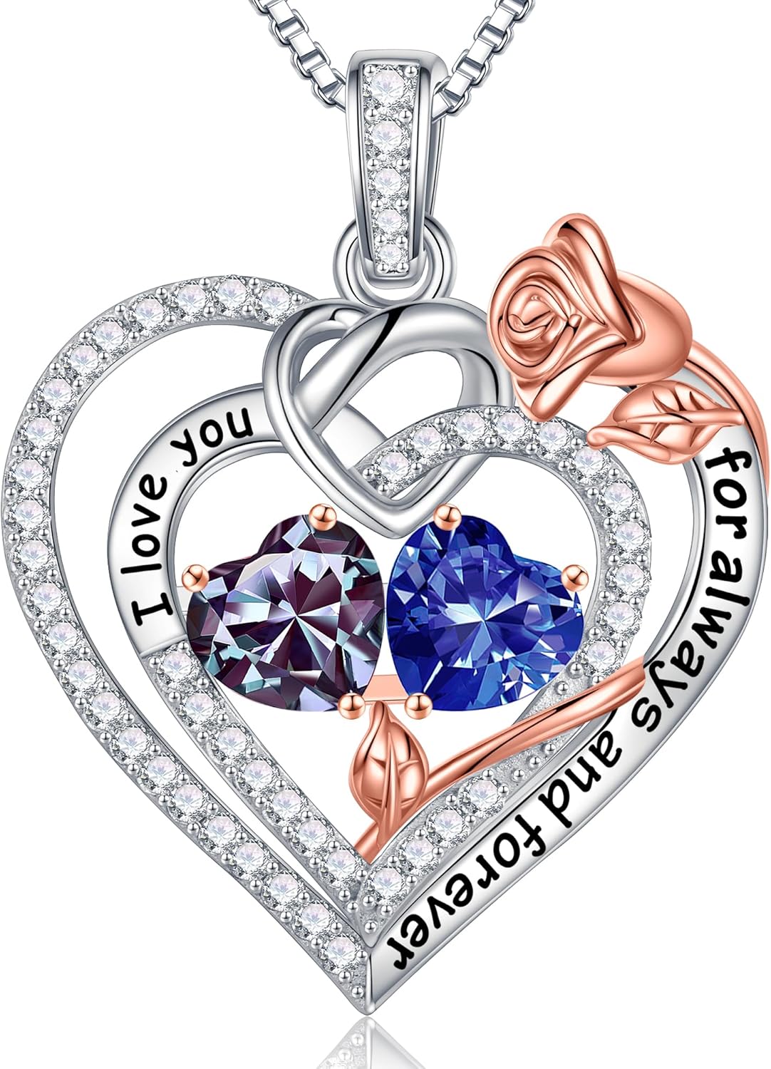 Iefil Christmas Gifts for Wife Women - 925 Sterling Silver Double Birthstone Necklace, Anniversary Birthday Gifts for Women, Jewelry Gift for Wife Girlfriend Mom Her