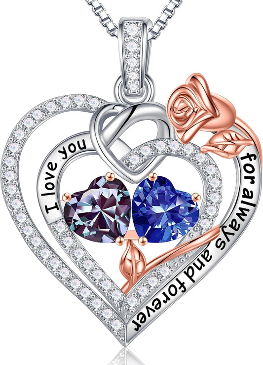 Iefil Christmas Gifts for Wife Women - 925 Sterling Silver Double Birthstone Necklace, Anniversary Birthday Gifts for Women, Jewelry Gift for Wife Girlfriend Mom Her