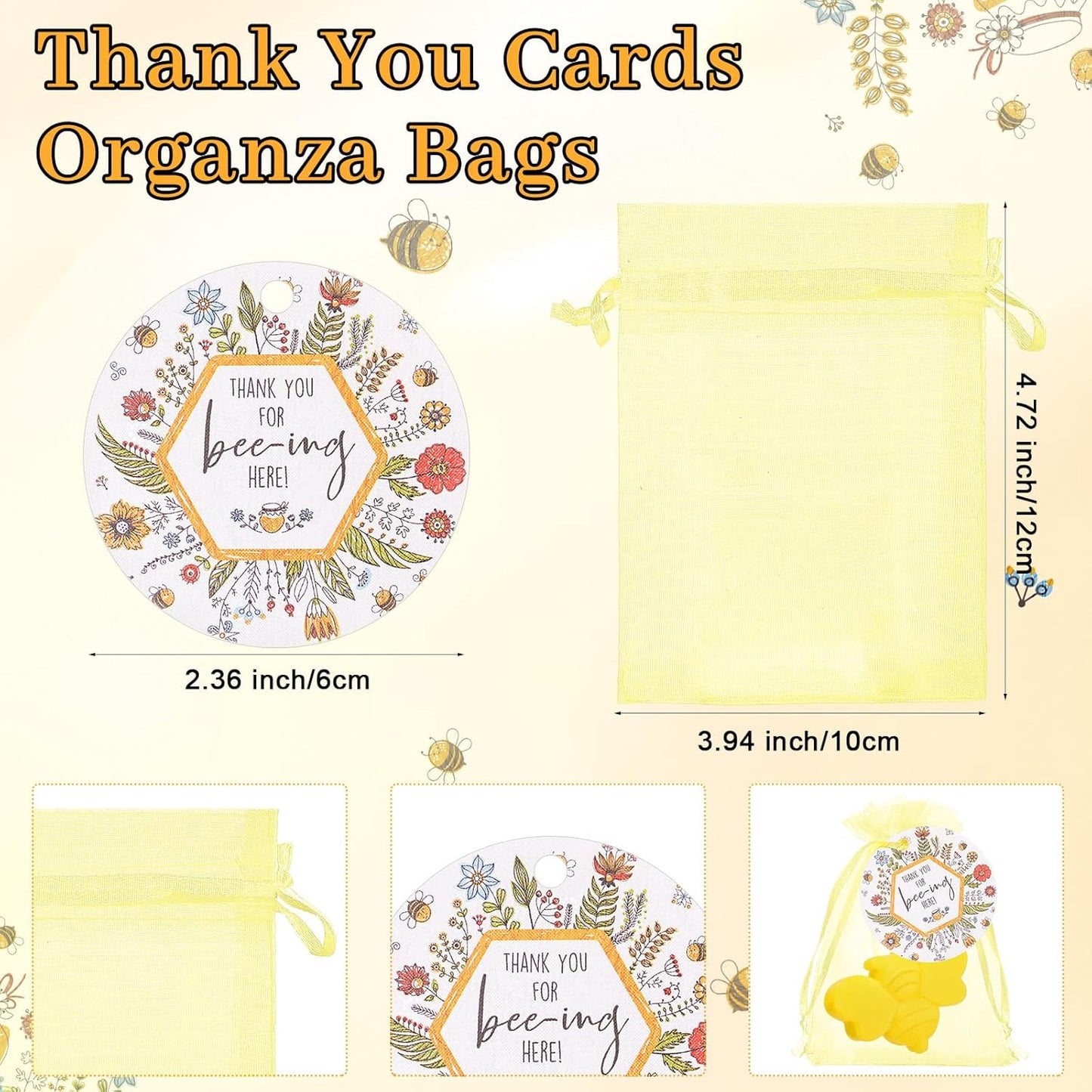 50 Sets Baby Shower Soap Favors for Guests Girl Boy Mini Bee Handmade Scented Soaps with Thank You Tags and Organza Bags for Shower Gender Reveal Party Favors