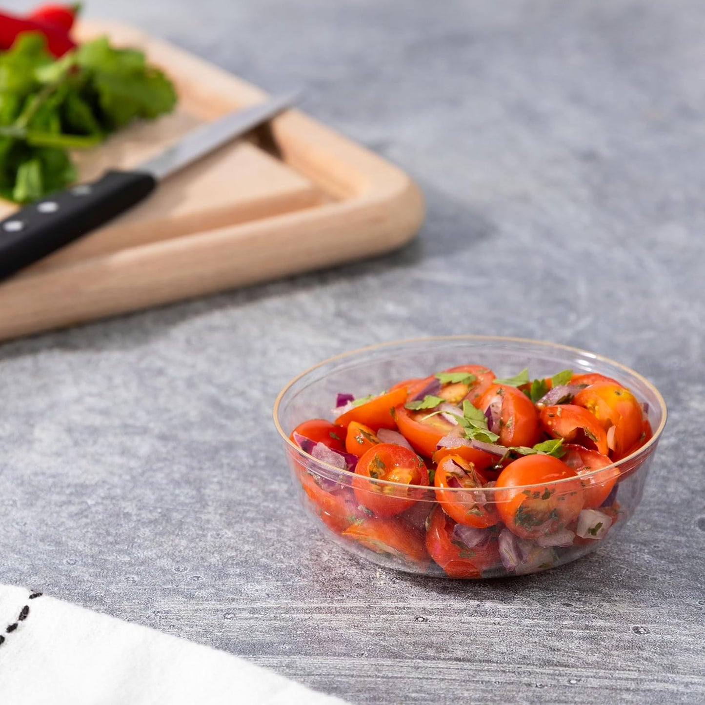 PLASTICPRO [30 Pack 6 OZ Bowls Edge Collection Clear with Gold Rim Plastic Party Dessert Bowls Premium heavyweight Elegant Disposable Tableware Dishes