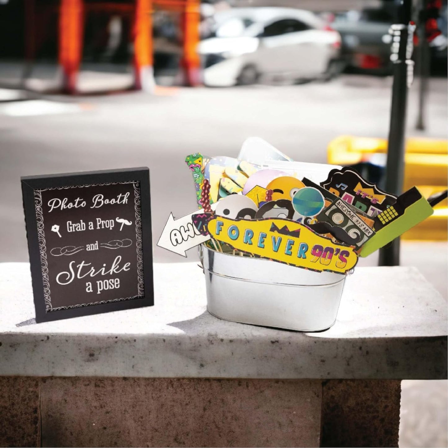 90s Photo Booth Props - 41-pc 90 s Selfie Prop Kit with 8 x 10-Inch Sign, 60 Adhesive Pads, 45 Sticks - 90 s Party Decorations - 90s Birthday Party