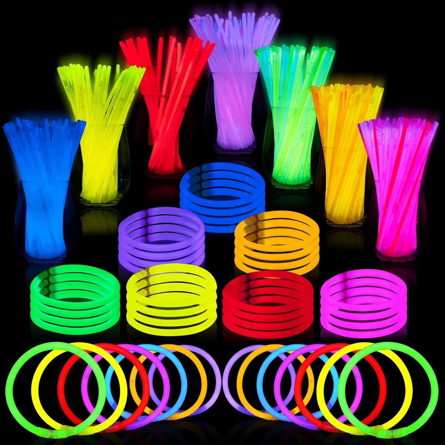 JOYIN 200 Pcs 8" Glow sticks Bulk Party Favors Pack, Neon Glow in the Dark Party Supplies, Light Up Necklaces and Bracelets with Connectors, Christmas, Halloween, Football, Birthday Decorations