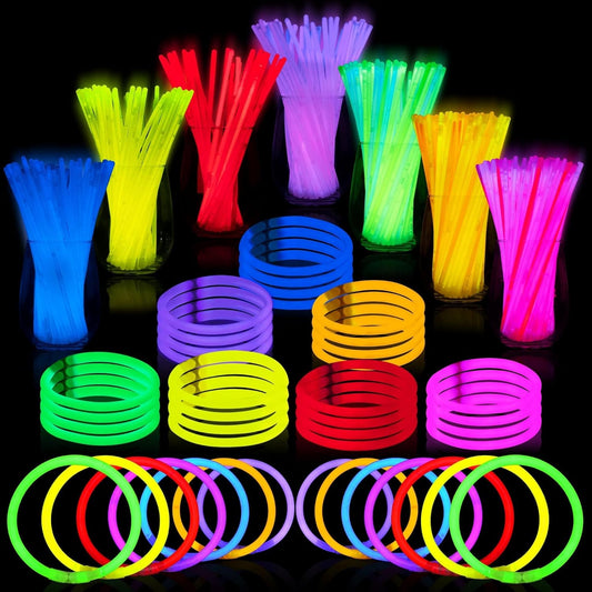 JOYIN 300 Pcs 8" Glow sticks Bulk Party Favors Pack, Neon Glow in the Dark Party Supplies, Light Up Necklaces and Bracelets with Connectors, Christmas, Halloween, Football, Birthday Decorations