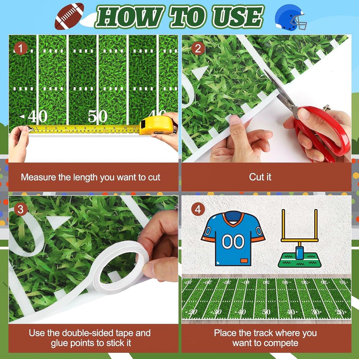 2Pcs Football Field Rug, 10Ft Long Field Aisle Touchdown Runners, Football Floor Runner for Superbowl Game Day Birthday Party Supplies, 24 x 120 Inch