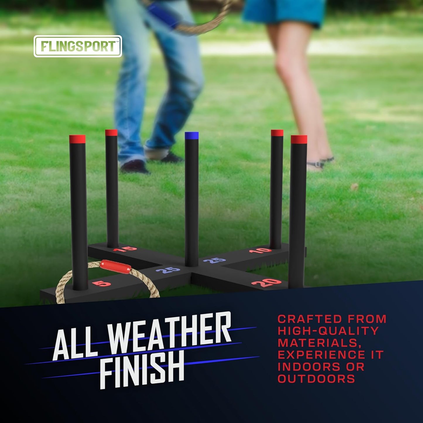 Ring Toss Game, Incl. 6 Double Beaded Rings, Carry Case, Outdoor Games for Kids Adults & Family, Backyard Party Activities, for Teens, Boys & Girls Ages 8-12+ Years Old