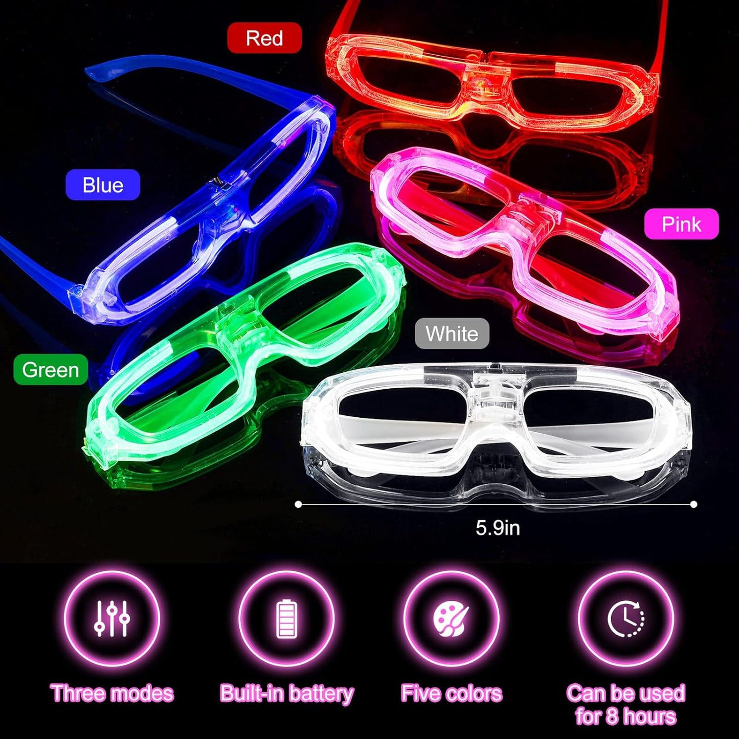 25 Pcs LED Glasses Glow in The Dark Party Favor, Light Up Glasses for Kid Adult, Neon Color Flashing Sunglasses Bulk for Glow Party Supply Decoration, Night Toy Rave Visor Birthday Wedding Christmas