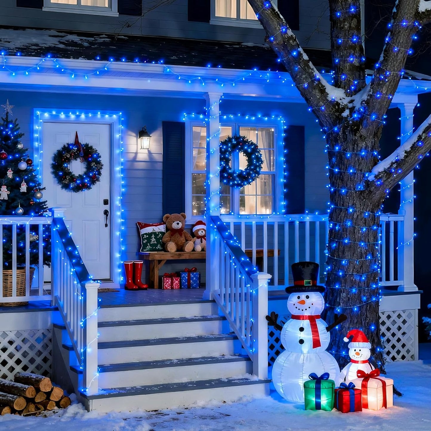 JMEXSUSS Blue Christmas String Lights Indoor Outdoor, 66ft 200 LED Blue String Lights Clear Wire Plug in, 8 Modes Waterproof Christmas Lights for Halloween Tree Party Bedroom Wall Christmas Decoration