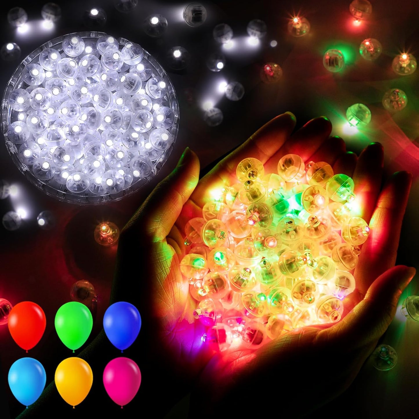 200pcs Balloon Lights Cool White&Rainbow Mini Led Lights Round Long Standby Time Ball Lamps Paper Lantern Balloon Liamps for Easter Birthday Party Christmas Halloween Decoration
