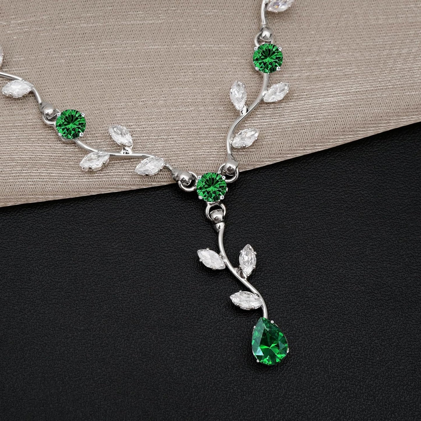 Elegant Bridal Jewelry Sets for Wedding Bride Leaf Shape Cubic Zirconia Necklace Earrings Bracelet Set Prom Costume Accessories