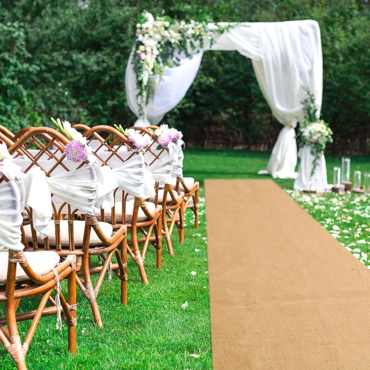 Tudomro 40 Inch x 50 Ft Extra Long Natural Burlap Wedding Aisle Runner Outdoor Jute Burlap Aisle Runner for Wedding Ceremony Rustic Indoor Carpet for Walkway (Elegant Style)
