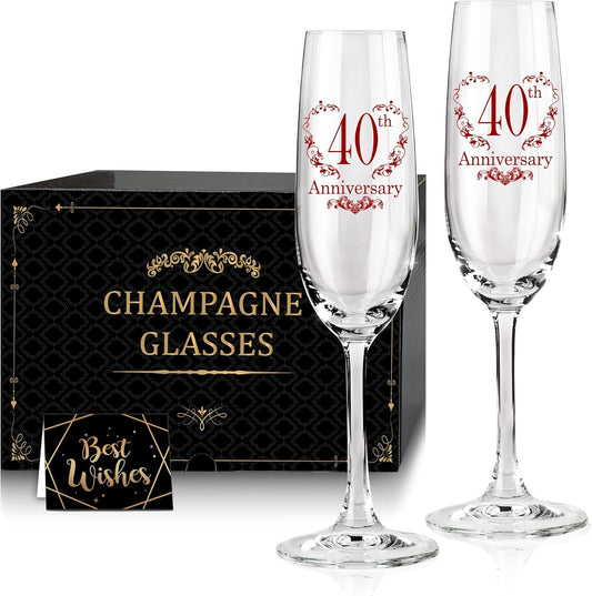 40th Anniversary Champagne Flutes, 40th Wedding Anniversary Couple Gifts, Wedding Anniversary Champagne Flutes Glasses Set of 2, Couples gifts, Anniversary 40th Gifts for Parents