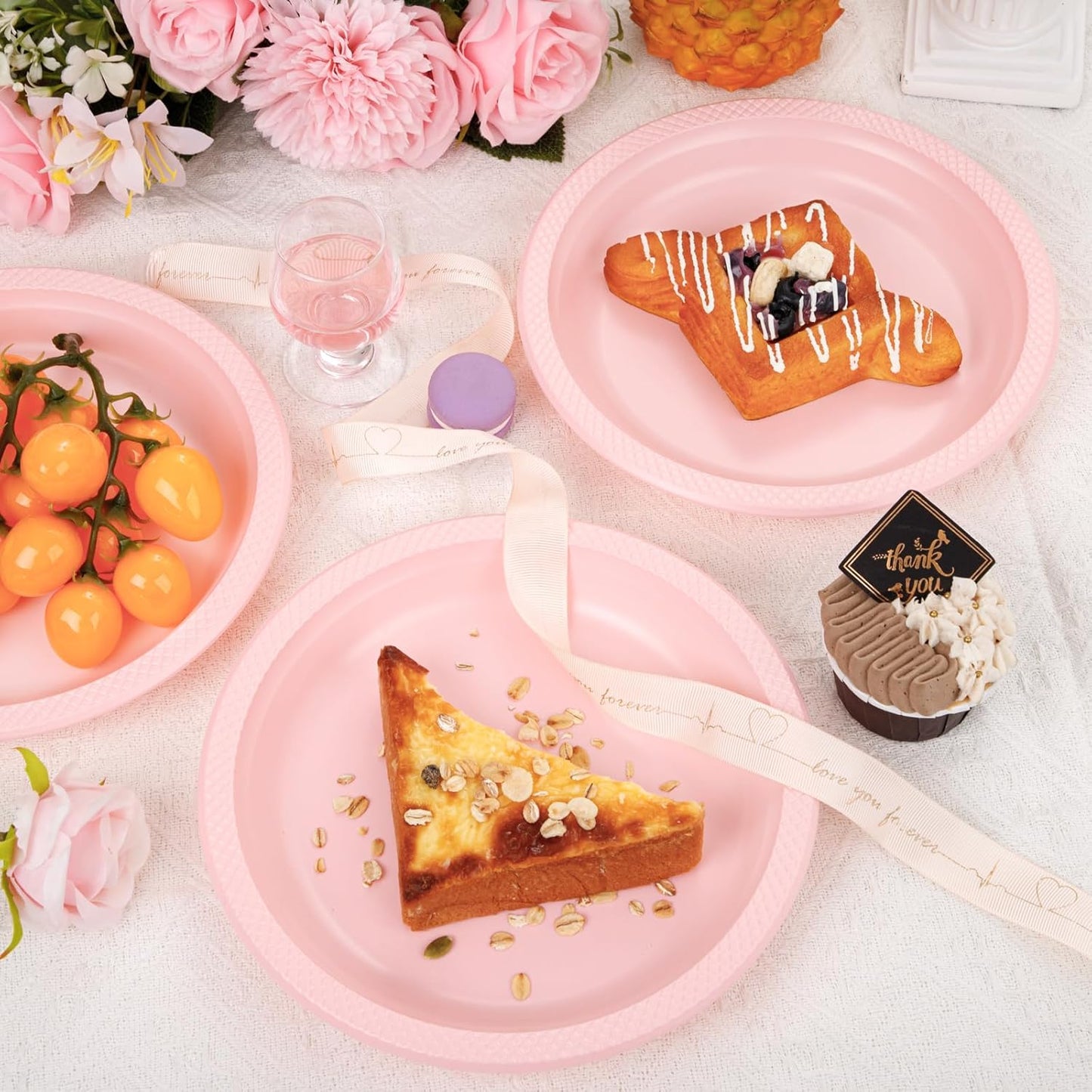 WELLIFE Pink Plastic Plates 9 Inch -150 Count for Party, Disposable Plastic Party Plates for Easter Mother's Day Baby Shower Dinner Dessert Cake Light Pink