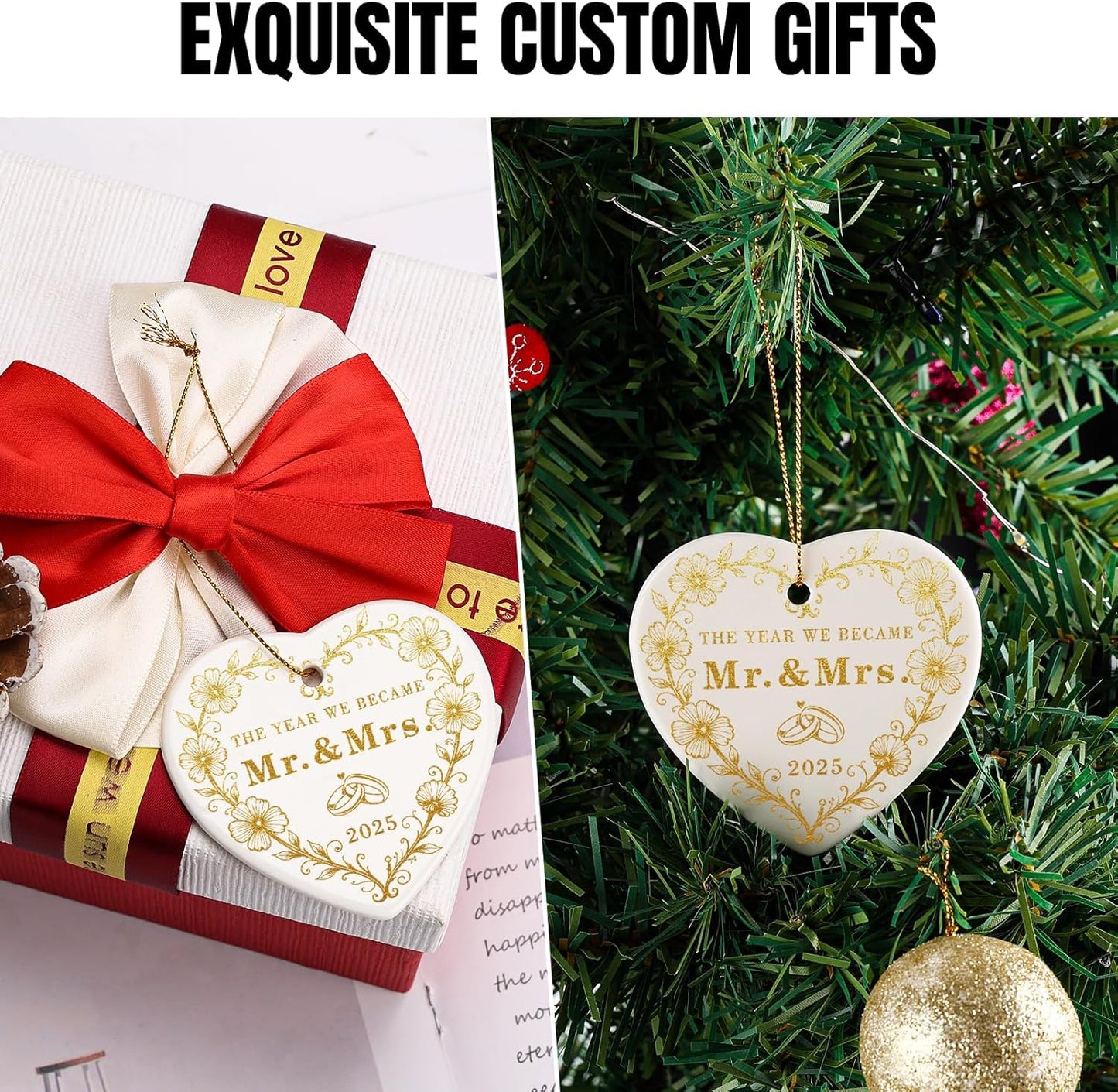 Christmas Wedding Gifts for Couples 2025, Mr and Mrs Gifts, Bridal Shower Gift for Older Bride, Wedding Ideas for Newlyweds, First Christmas Just Married Ornament 2025