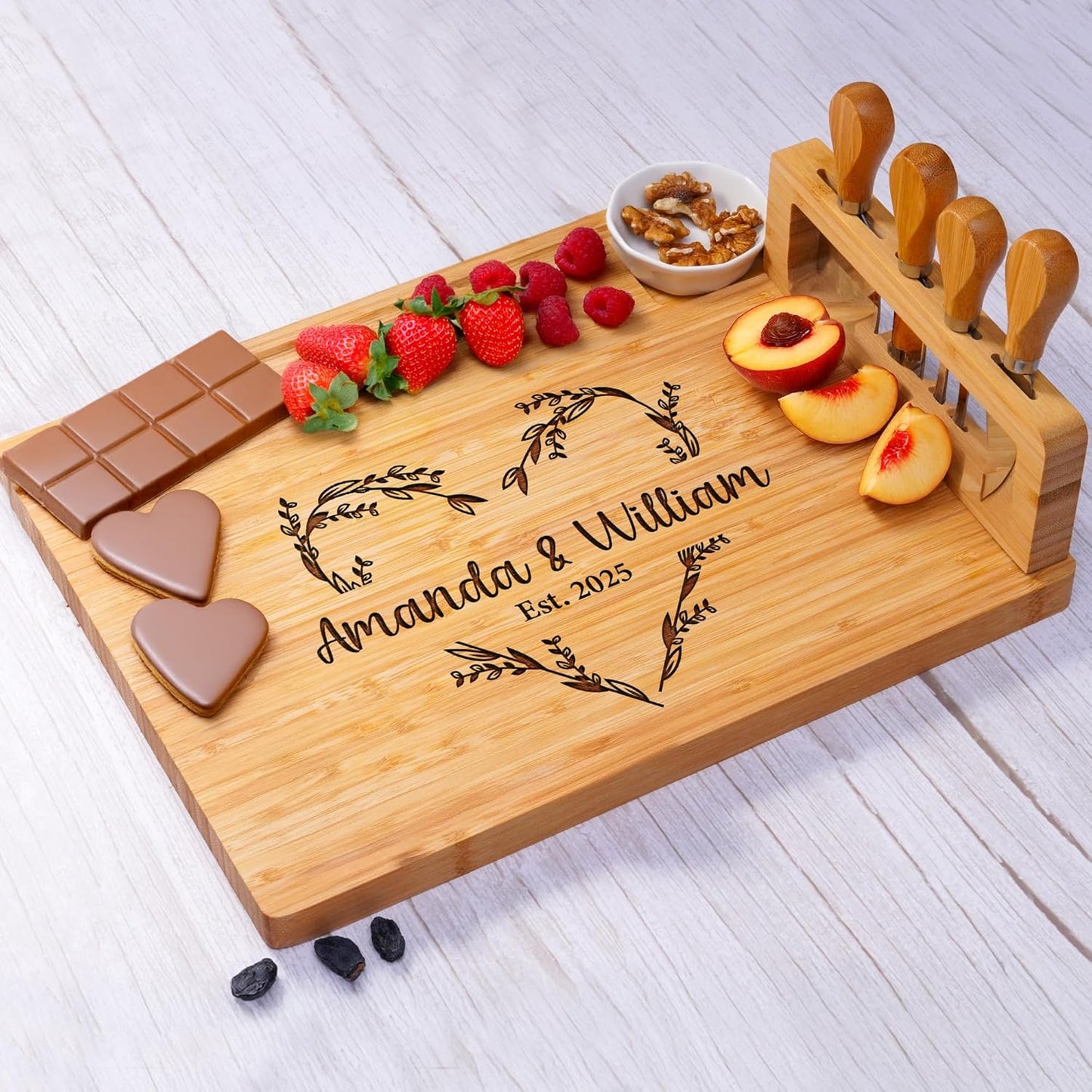 Personalized Charcuterie Board - Wedding Gifts for Couples 2025 – Custom Charcuterie Boards with Knife Set, Personalized Cutting Board, Engagement, Anniversary, Bridal Shower, Housewarming Gift