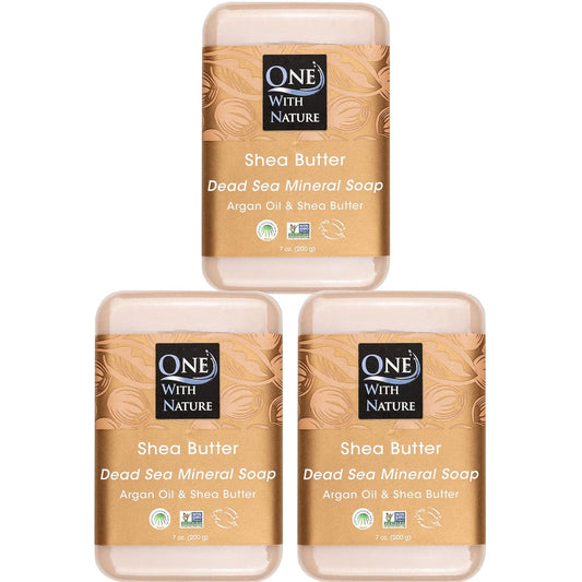 One With Nature Dead Sea Salt Shea Butter Soap 7oz 3-Pack – Purifying and Exfoliating Soap Bar with Dead Sea Minerals for Face & Body, for Men & Women