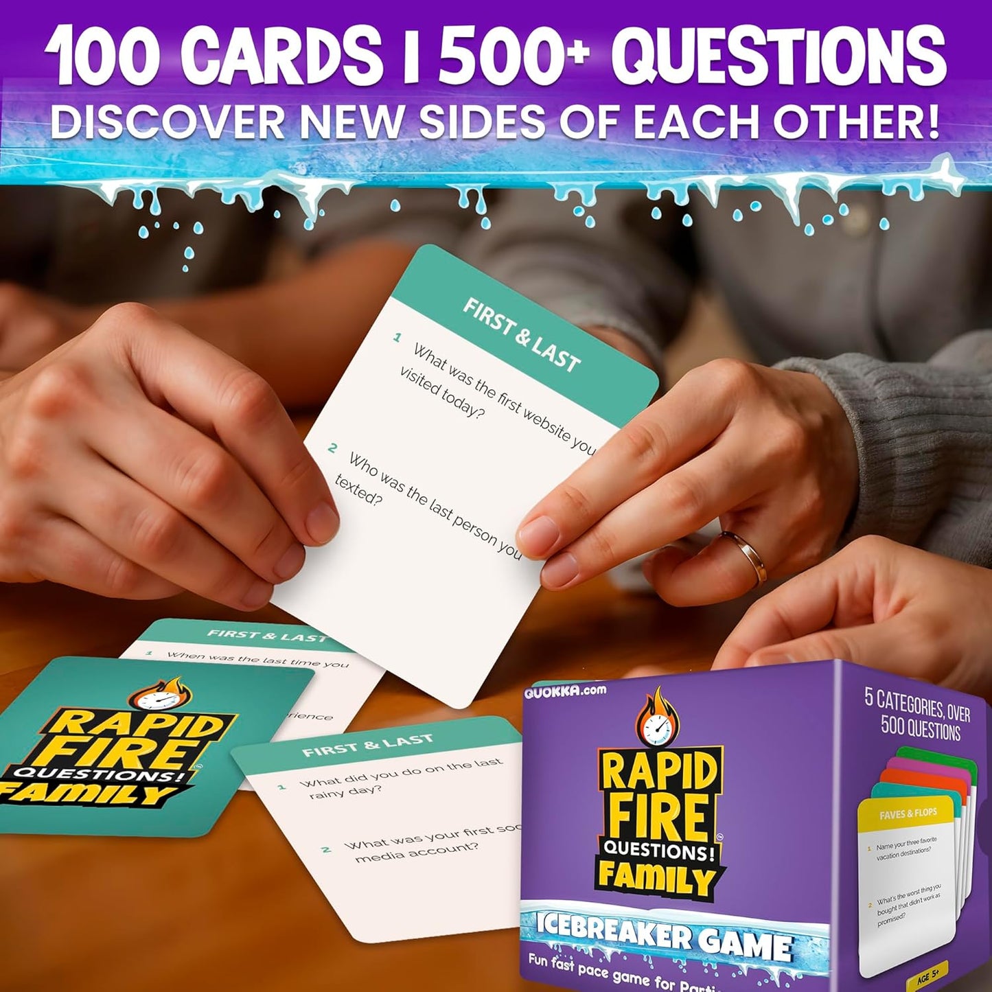 QUOKKA Family Conversation Cards Game - Break The Ice Game for Kids and Families - Icebreaker Cards with 500+ Questions - Family Games for Kids 8-12 - Perfect for Family Night I Premium Version