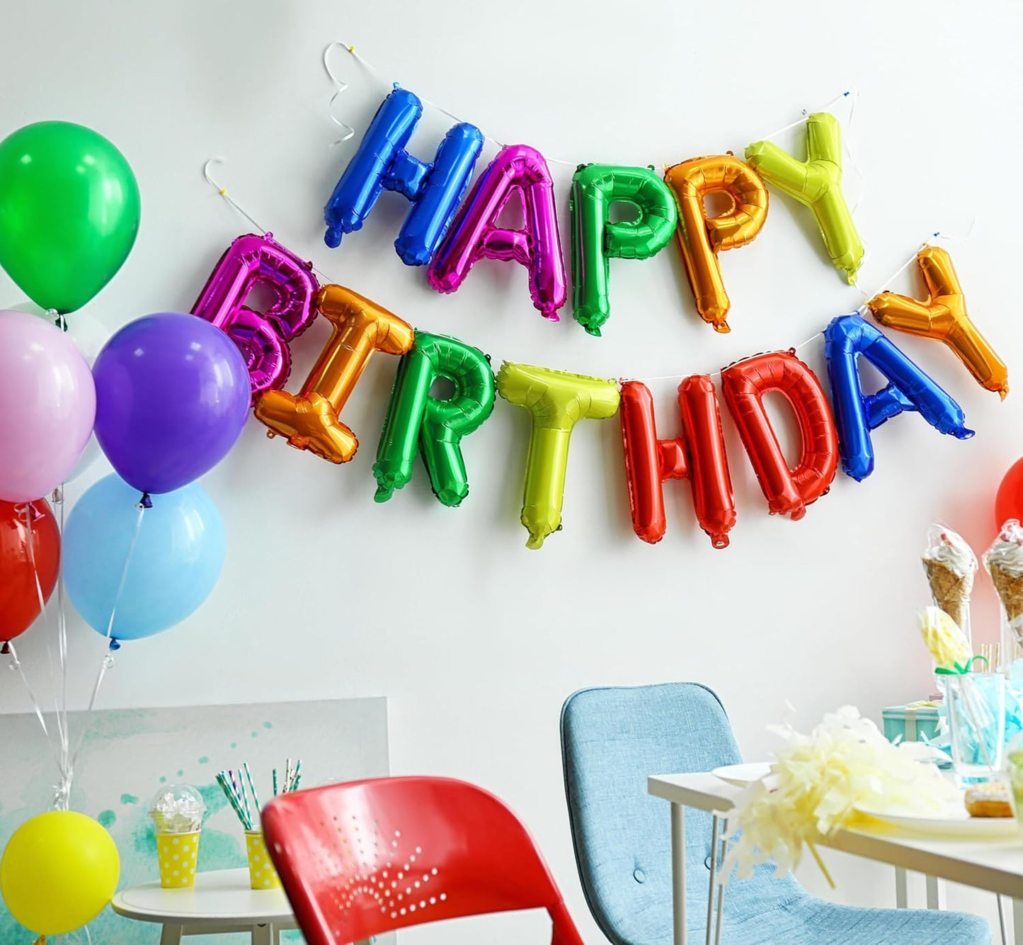 Rainbow Happy Birthday Balloon Banner, 16 Inch Foil Mylar Happy Birthday Balloons Letters, Reusable Colorful Happy Birthday Sign, Rainbow Birthday Decorations for Women, Boys and Girls