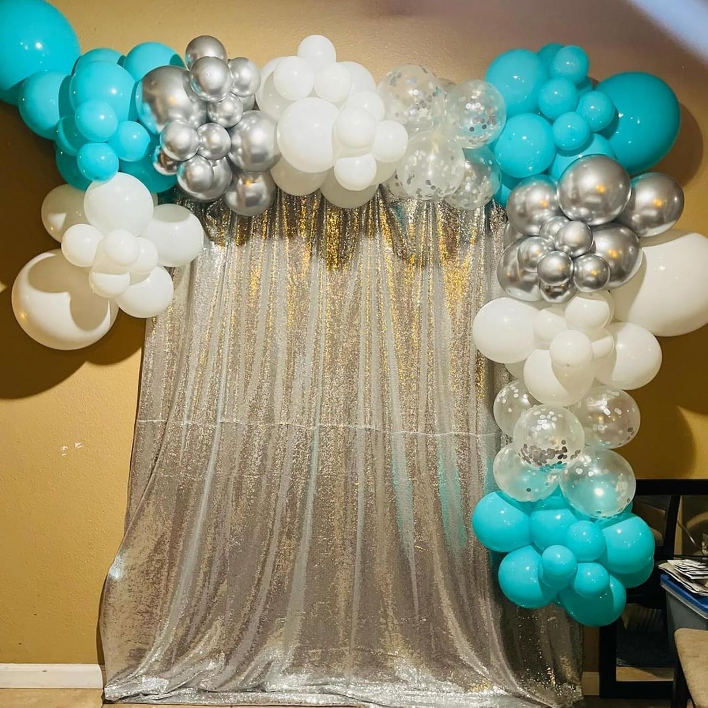 Teal and Silver Balloons, 60Pcs 12 Inch Turquoise White Teal Blue Balloon Set with Chrome Metallic Silver Confetti Balloons for Birthday Baby Shower Wedding Bridal Shower Anniversary Party Decorations