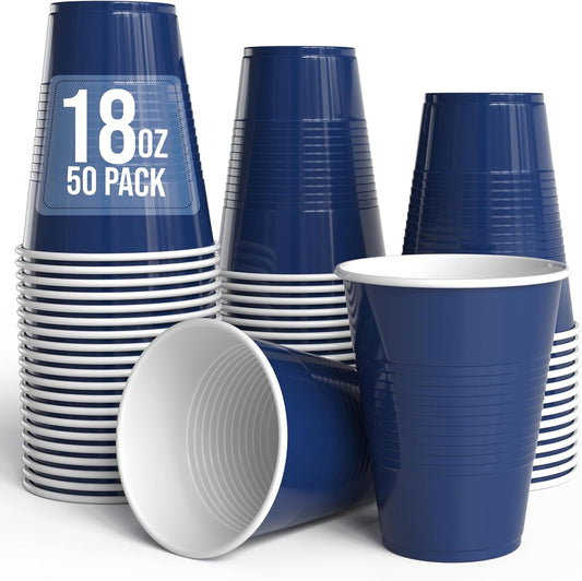 18 Oz Navy Plastic Cups For Party Supplies 50 Pack | Navy Disposable Cups Plastic | Disposable Drinkware For Parties, Events & Everyday