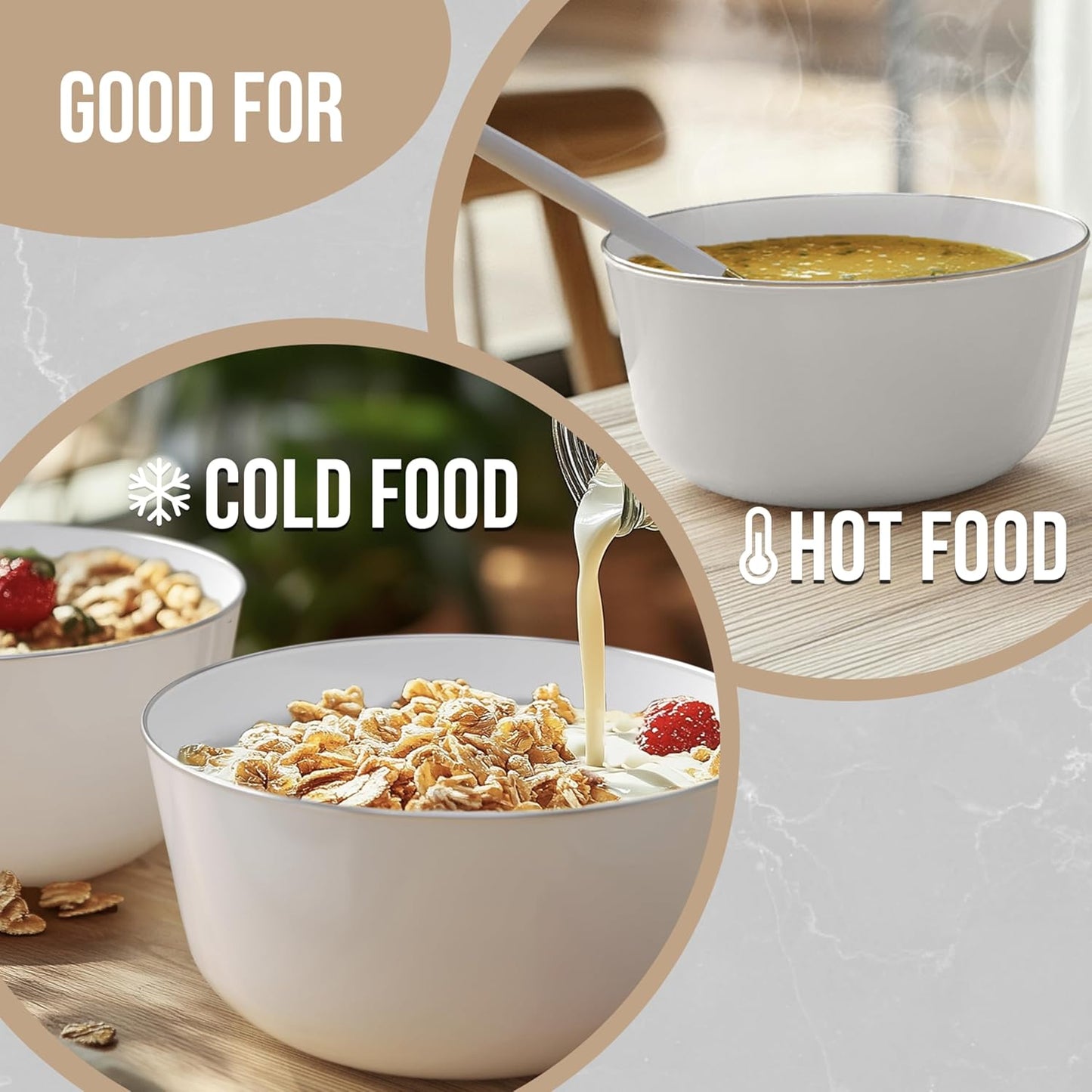 Trendables Disposable Bowls - Set of 10, 24 Oz Each, Silver Rimmed, Fancy Plastic Serving Bowls Perfect for Ice Cream, Salad, Candy