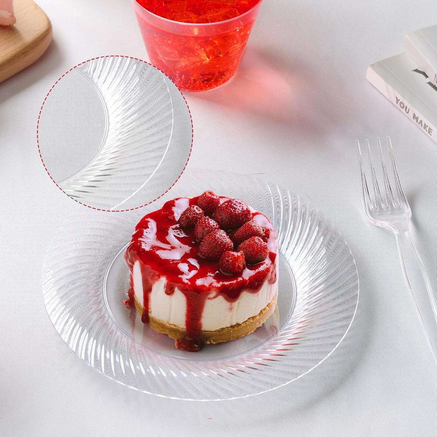 FOCUSLINE 7 Inch Clear Plastic Plates, 100 Count Disposable Heavy Duty Salad Dessert Plates, Premium Hard Plastic for Weddings, Parties & Events