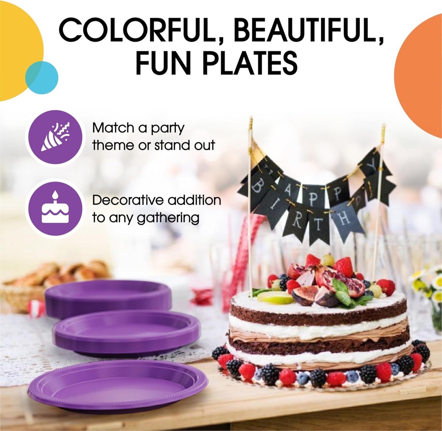 Party Solids Purple Plastic Plates Bulk 7" Purple Disposable Plates For Party Supplies 600 Pieces Disposable Dinner Plate Heavy Duty 350 GSM Plate Sets, Plastic Dinnerware Sets
