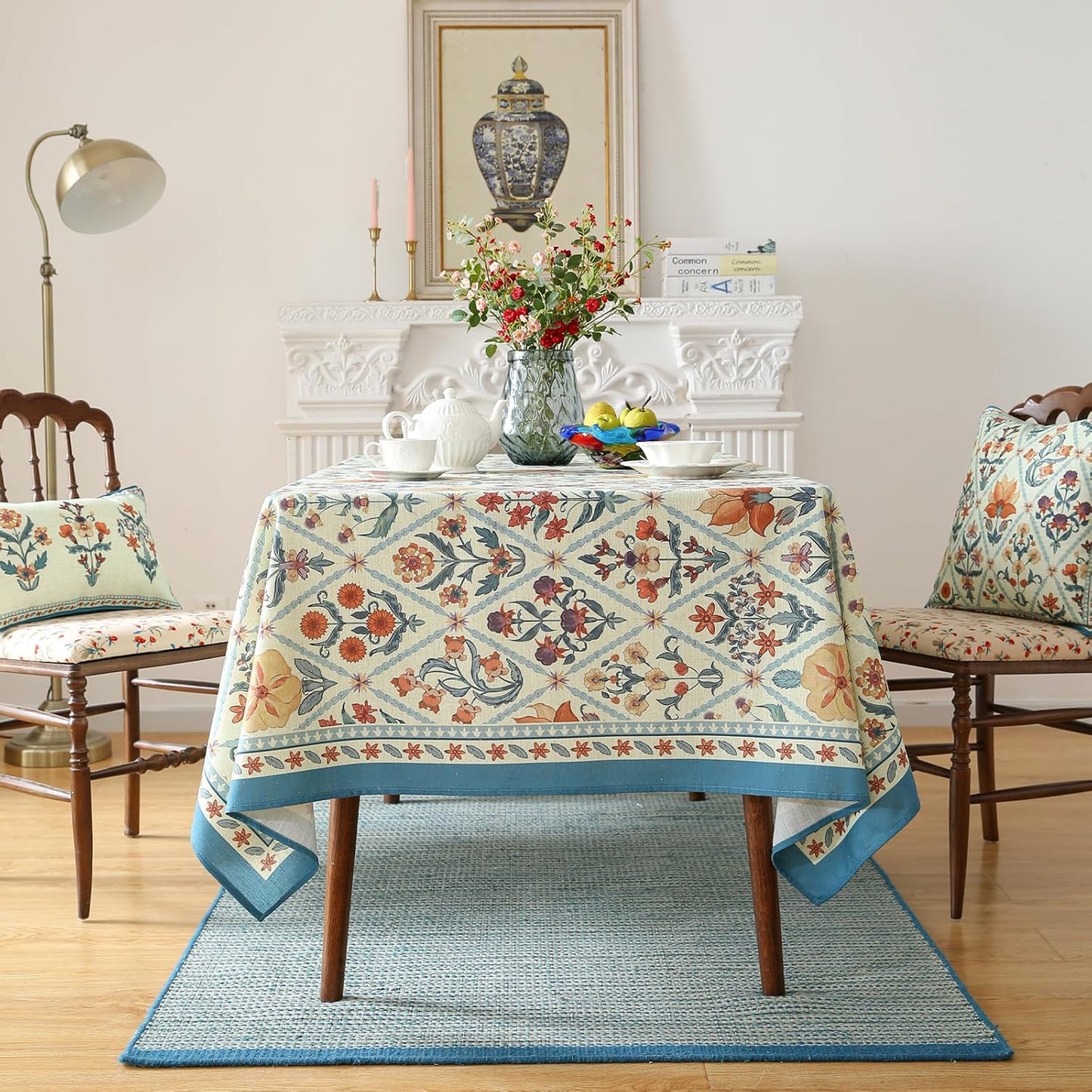 ISAENNE Designer Linen Elegant Small Square Tablecloth,Colorful Floral Bohemian Table Cloth,Wrinkle Resistant Decor Tablecloths for Dining Thanksgiving Kitchen Christmas,55"*55"-Floralsea A