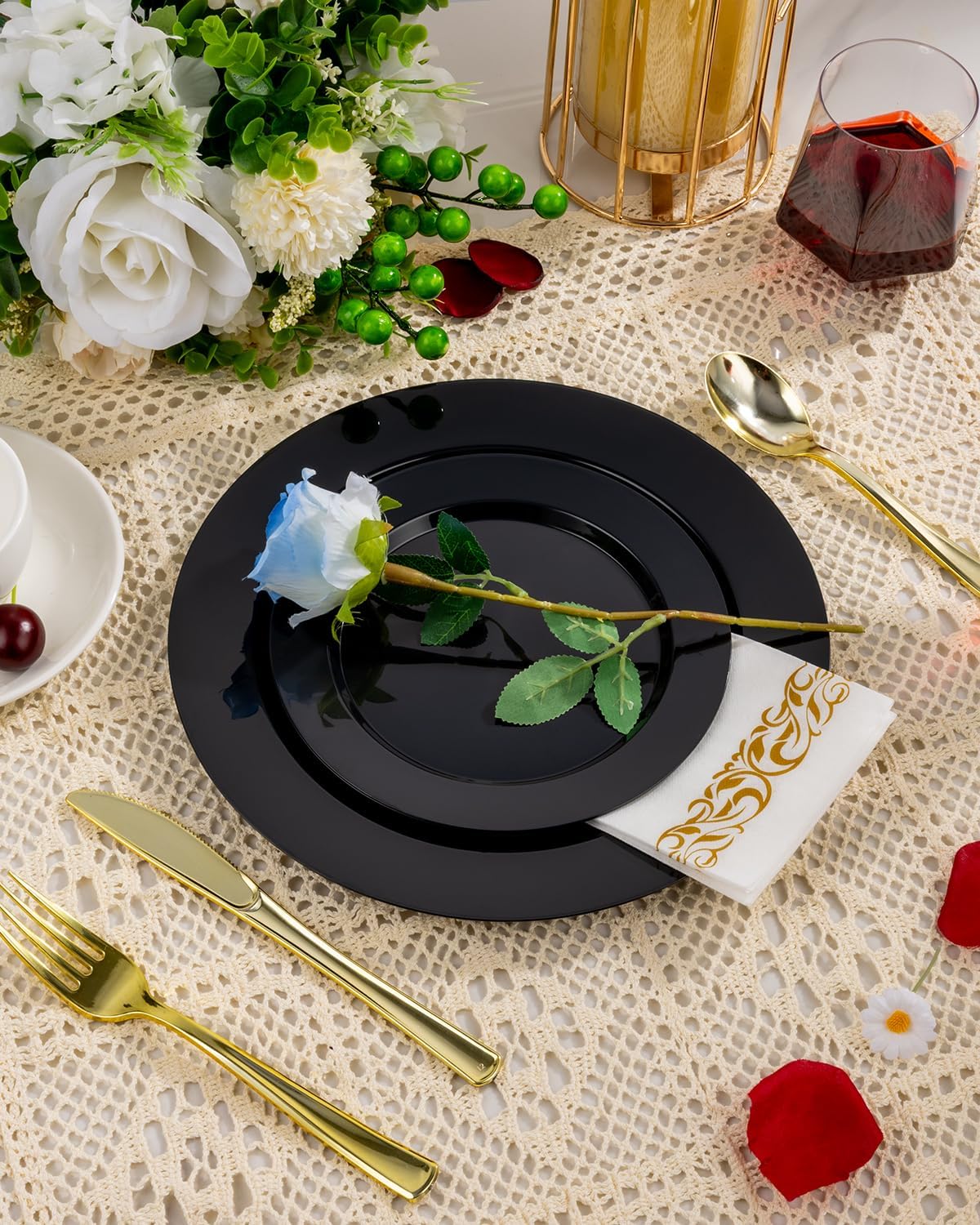 BESTVIP 50PCS Black Plastic Plates, 10.25 Inch Disposable Dinner Plate Party, Heavy Duty Disposable Plastic Plates - Ideal for Christmas Parties, Wedding and Birthday, Everyday Meals Use