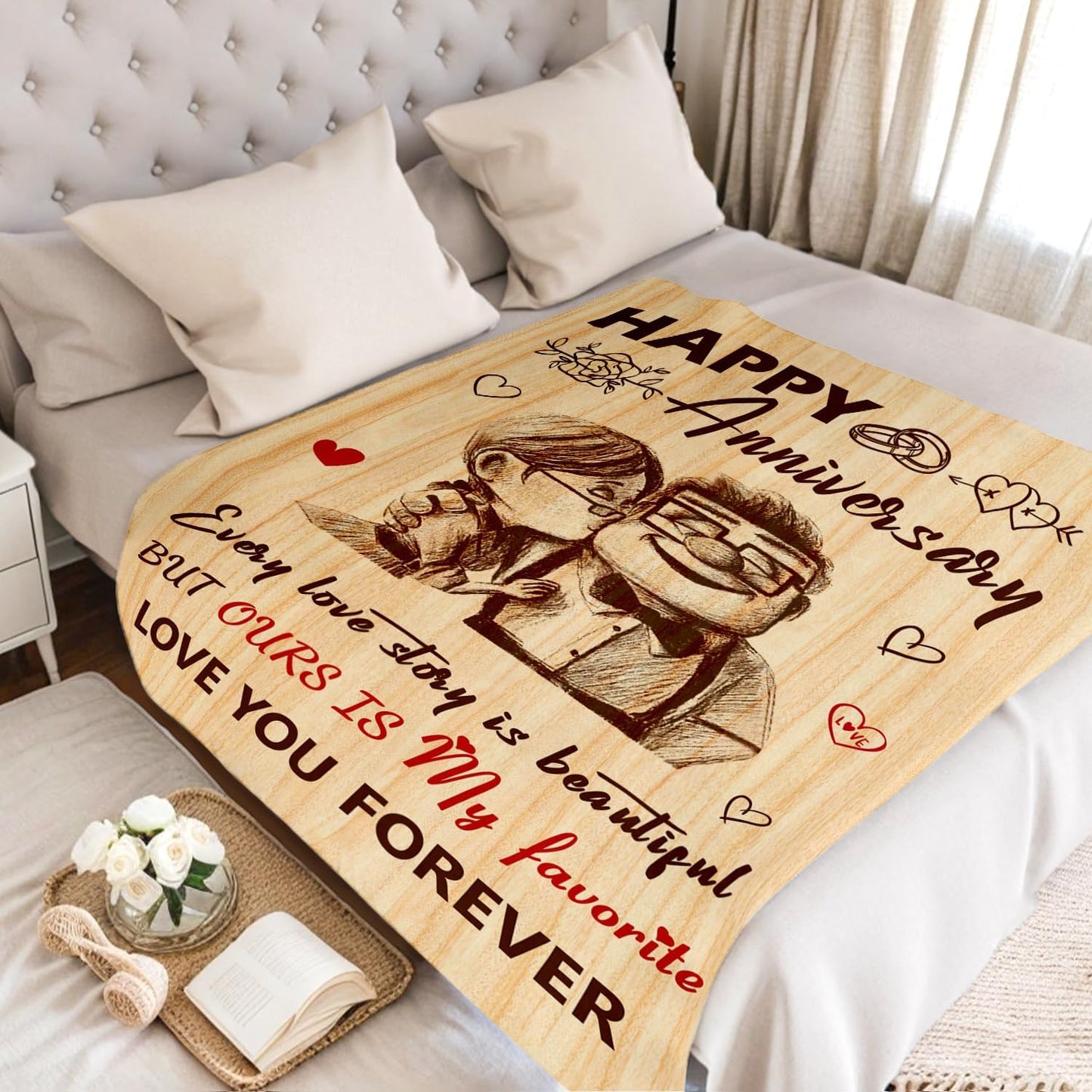 Romantic Anniversary Blanket Gifts for Her Him Couple - Anniversary Wedding Gifts for Men Women - Happy Anniversary Decorations for Husband Wife Girlfriend Boyfriend - Aniversario Blanket 50"x60"