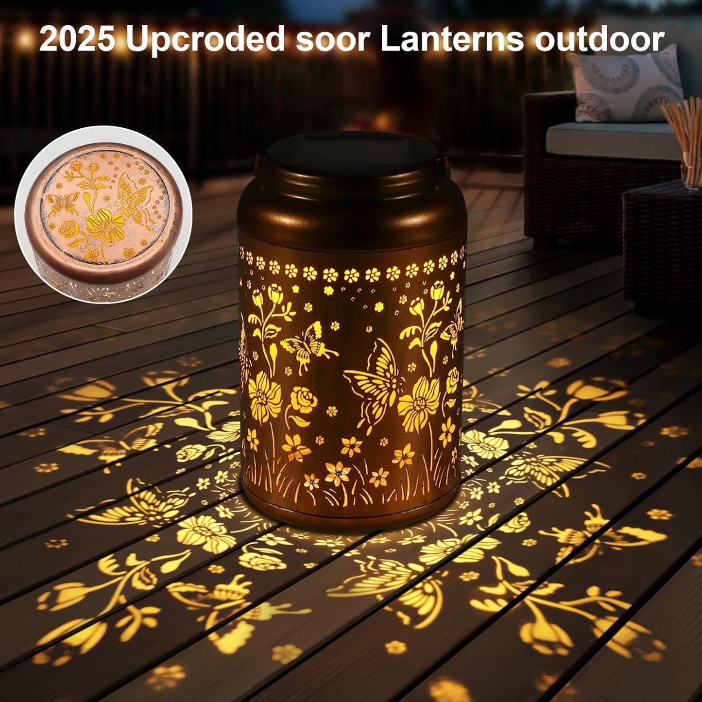 Solar Lantern Outdoor Hanging Lights Christmas Birthday Gifts for Women Mom and Grandma Butterfly Flower Metal Garden Decor Outside Waterproof LED Solar Lanterns for Patio, Yard, Pathway,