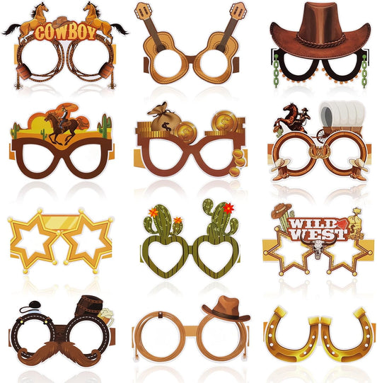 Wild West Party Decorations 20PCS Wild West Paper Glasses Western Cowgirl & Cowboy Photo Booth Props Cowboy Eyeglasses Rodeo Glasses for Western Theme Eyeglasses Birthday Party Supplies