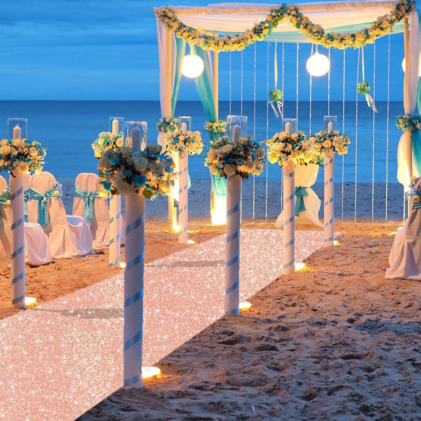 FUHSY Rose Gold Wedding Aisle Runner Sequin Aisle Runners for Weddings 4FT x 15FT Glitter Carpet Runner Rug Wedding Floor Runners Glitter Runway Carpet for Ceremony Bridal Shower Decoration