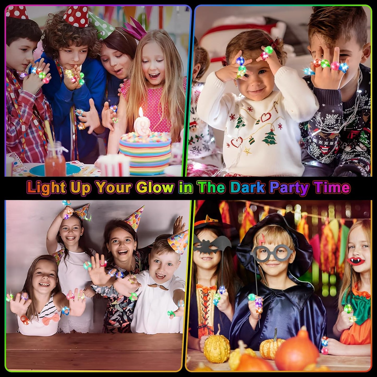 Light Up Rings, Glow In The Dark Party Supplies, 6 Style Flashing Glow In The Dark Rings