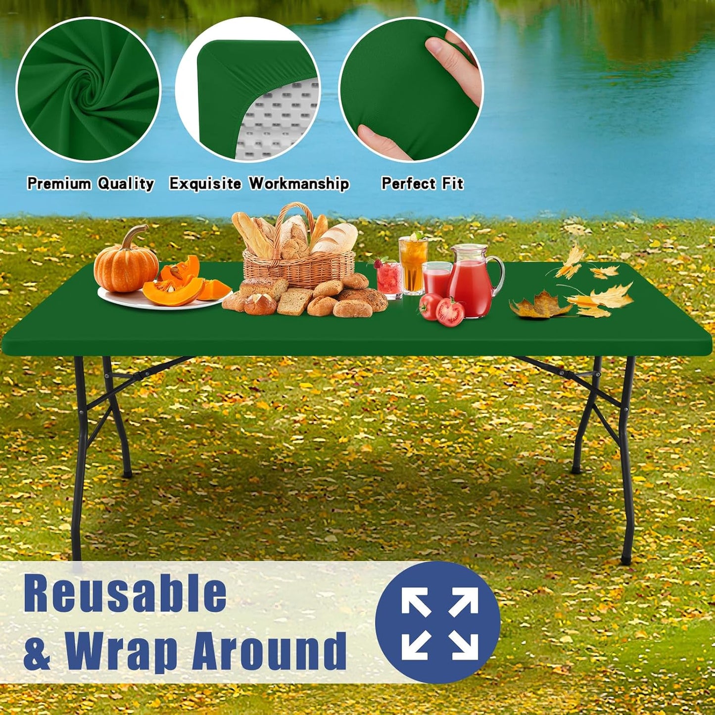 Spandex 4 Foot Rectangle Table Cloth 2 Pack, Elastic Fitted Tablecloths for Picnic, Stretch Washable Patio Table Cover for Outdoor, Camping, Banquet and Parties (Emerald Green, 30"x48")