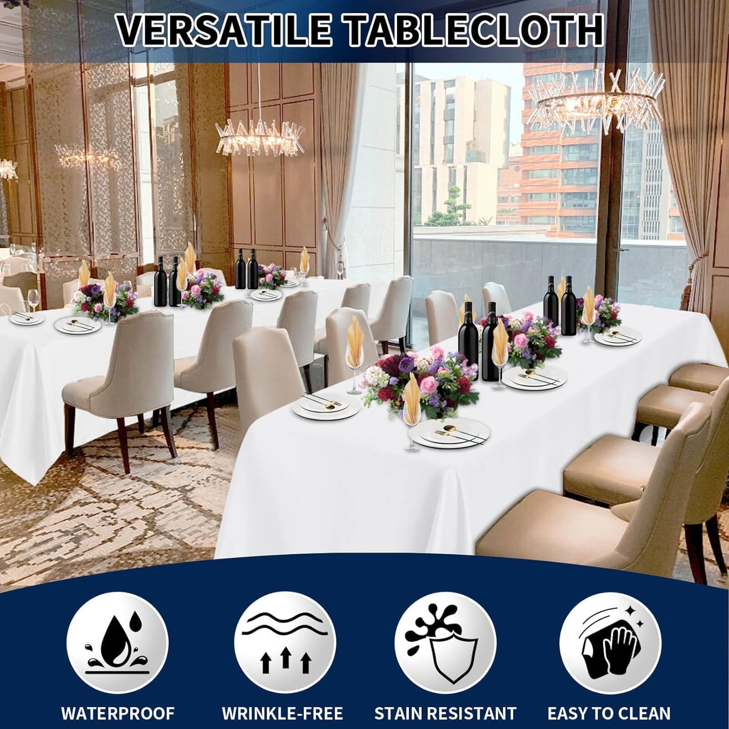 PureFit 8 Pack Rectangle White Table Cloths 60 x 126 Inch for 6Ft Tables, Stain and Wrinkle Resistant Table Linens for Home Use, Wedding, Party, Banquet and Camping