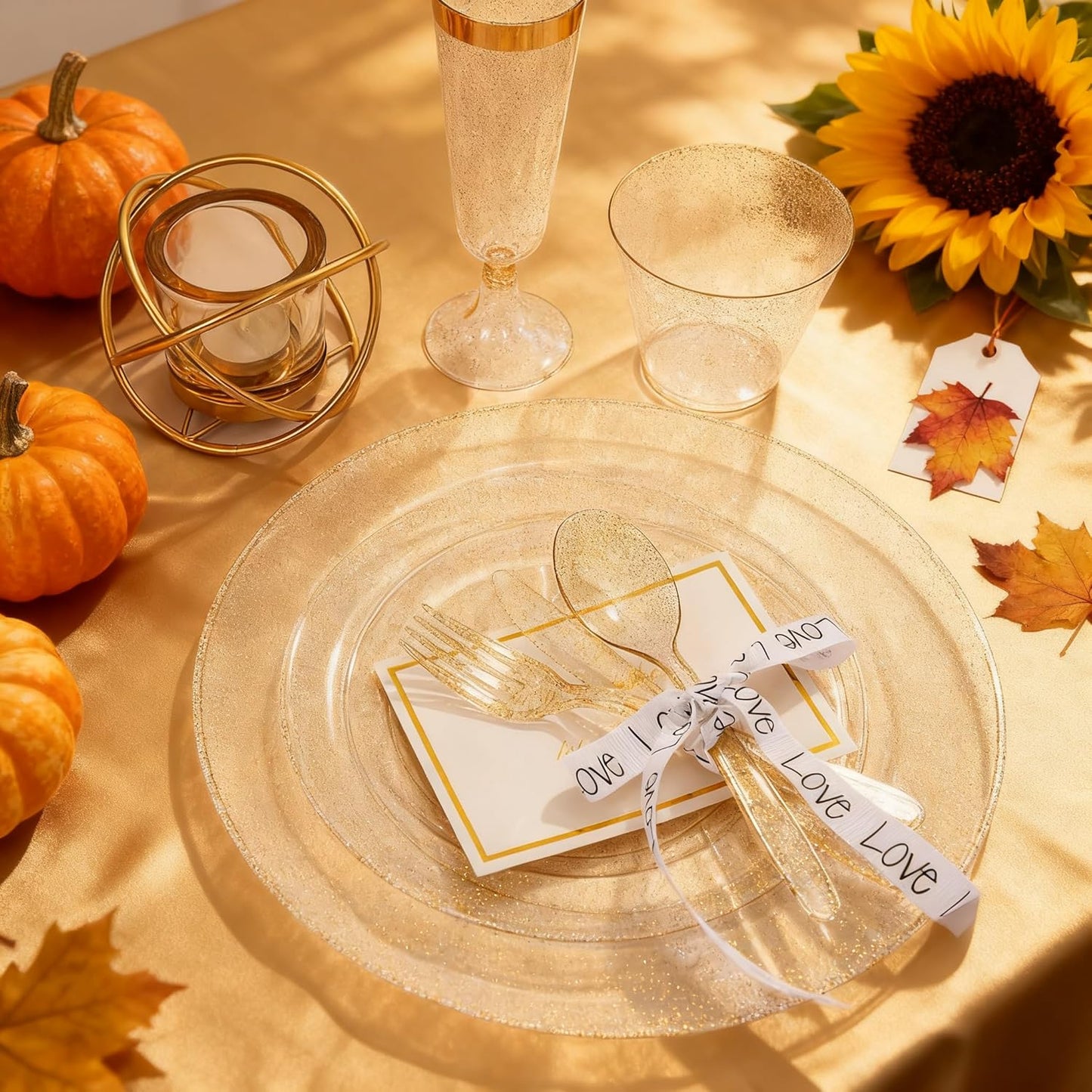 WDF 120PCS Gold Plastic Plates- Disposable Gold Glitter Plates, Premium Heavy Duty 60-10.25" Dinner Plate and 60-7.5" Salad Plate for Thanksgiving Parties &Wedding