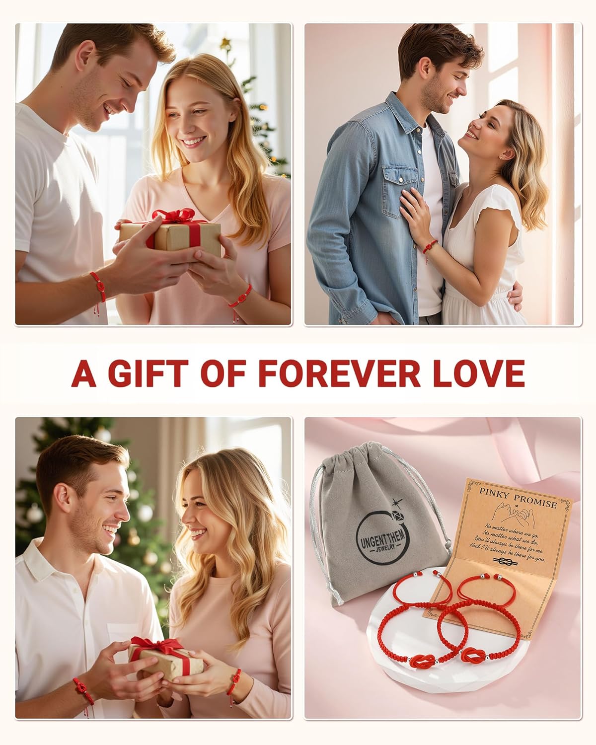 UNGENT THEM Pinky Promise Knot Couples Bracelets Anniversary Christmas Valentines I Love You Gifts for Boyfriend Girlfriend Women Men