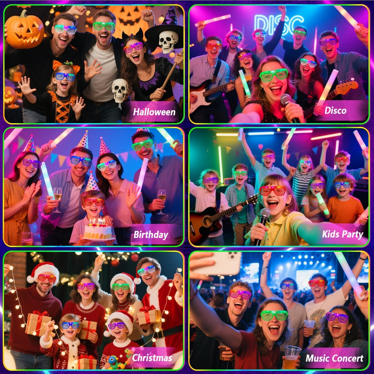 35 Pack LED Glasses Glow in The Dark Party Supplies,Multi-color & shapes Light up Glasses for Kids Adult Birthday Neon Party Favors Wedding Thanksgivings Xmas New Years