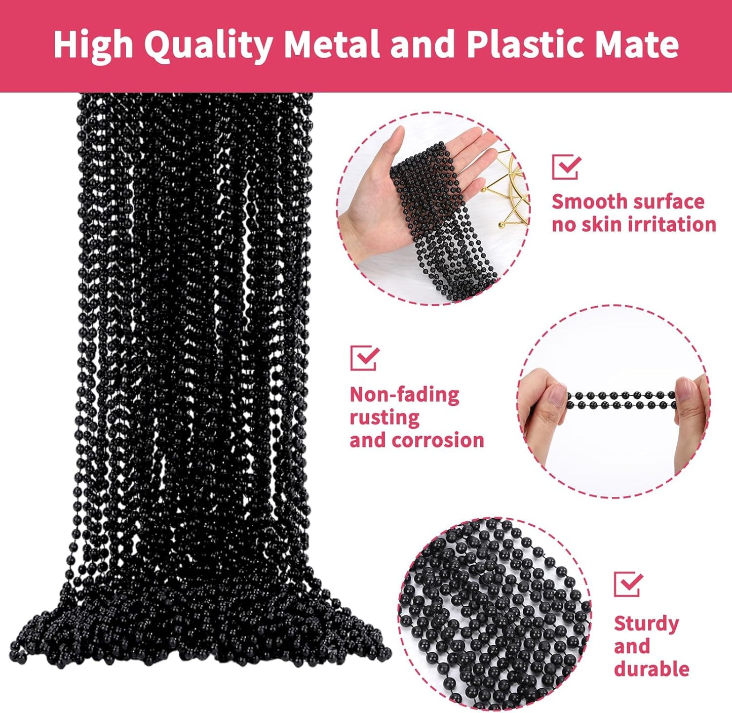 48 Pack Mardi Gras Beads Necklaces, 33 Inch Plastic Beads for Party Favors, Festival Decorations, Parade Throws, Christmas, St. Patrick's Day Celebrations