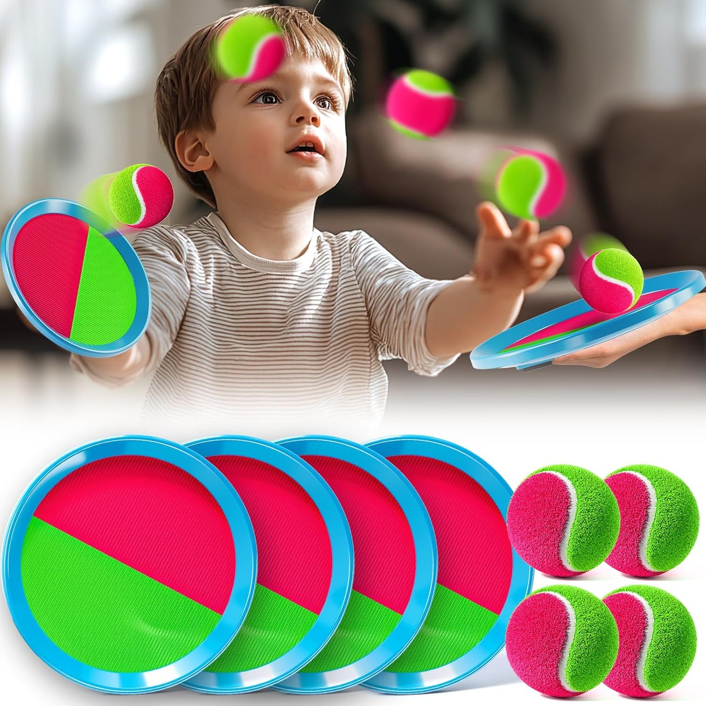 Toss and Catch Ball Game Set, Beach Outdoor Toys for Kids Boys with Paddle, Balls and Storage Bag, Yard Backyard Outside Indoor Toys Games Gifts for Kids Boys Girls Ages 3 4 5 6 7 8 9 10