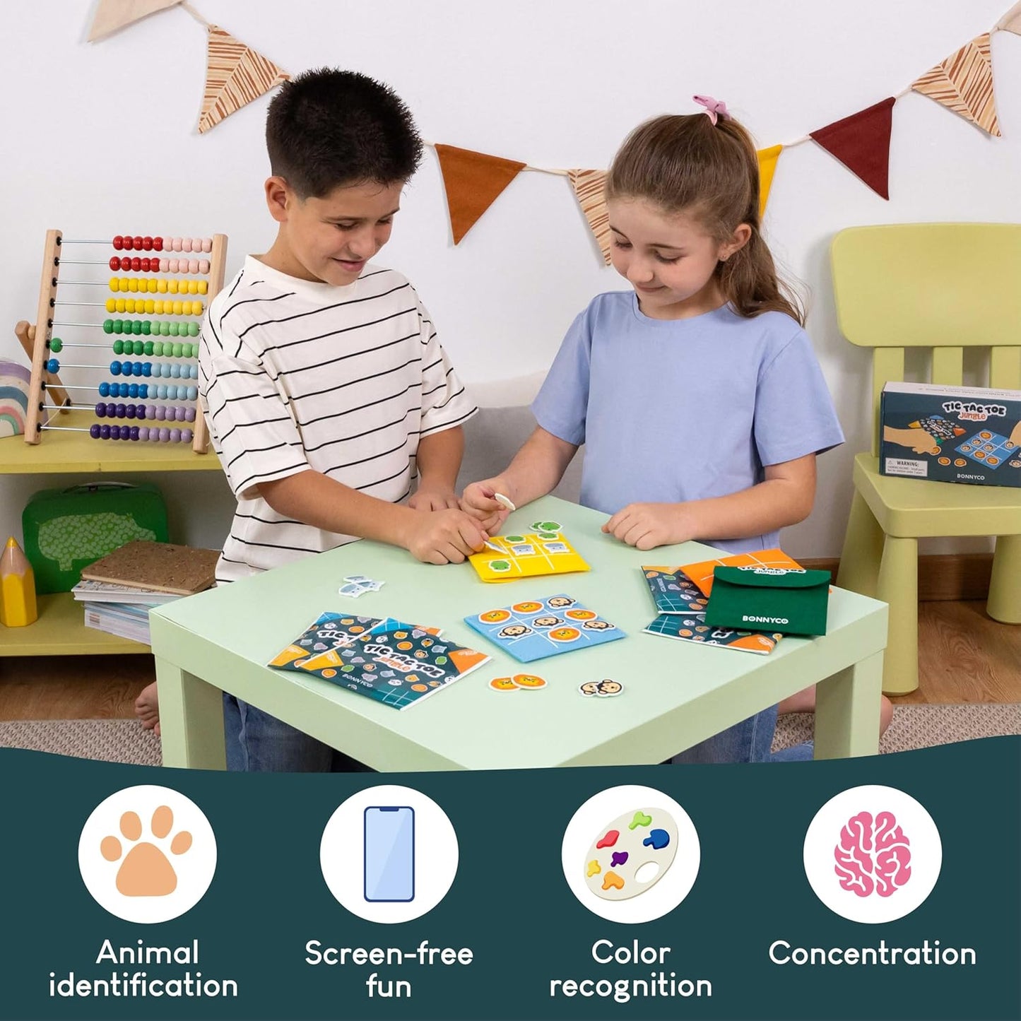 BONNYCO Tic Tac Toe Game Pack 16 Jungle Animals Kids Party Favors. Safari Goodie Bags Stuffers for Kids 3-5 4-8, Goody Bag Stuffers Pinata. Return Gifts for Birthday Party, Mini Games Bulk Travel