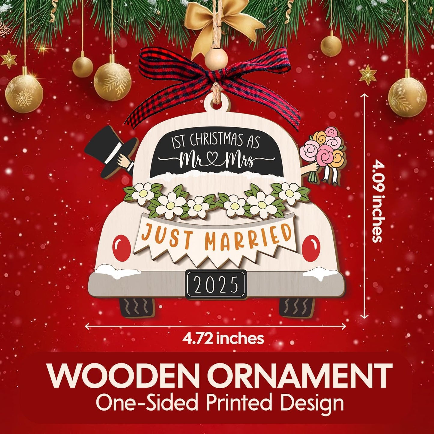 NewEleven Mr and Mrs Gifts - Wedding Gifts for Couples 2025, Just Married, Newlywed Keepsake - Wedding Ornament, Meaningful Gift from Friend, Family - Wooden Christmas Ornament