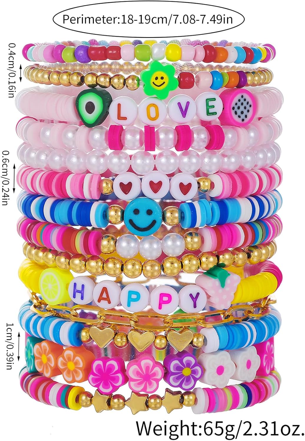 Friendship Bracelets Boho Stackable Bracelets for Women Surfer Heishi Clay Bead Bracelets Stretch Preppy Bracelets Colorful Boho Bracelets for Women