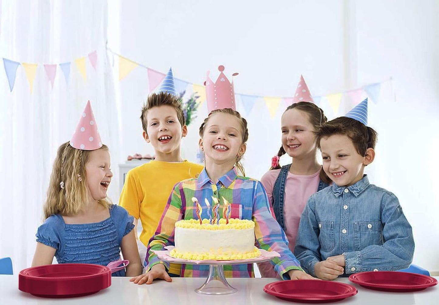 Party Solids Burgundy Plastic Plates For Party 10" Burgundy Disposable Plates Heavy Duty Supplies 100 Pieces Plastic Dinnerware Sets Heavy Duty 350 GSM Disposable Dinnerware Set