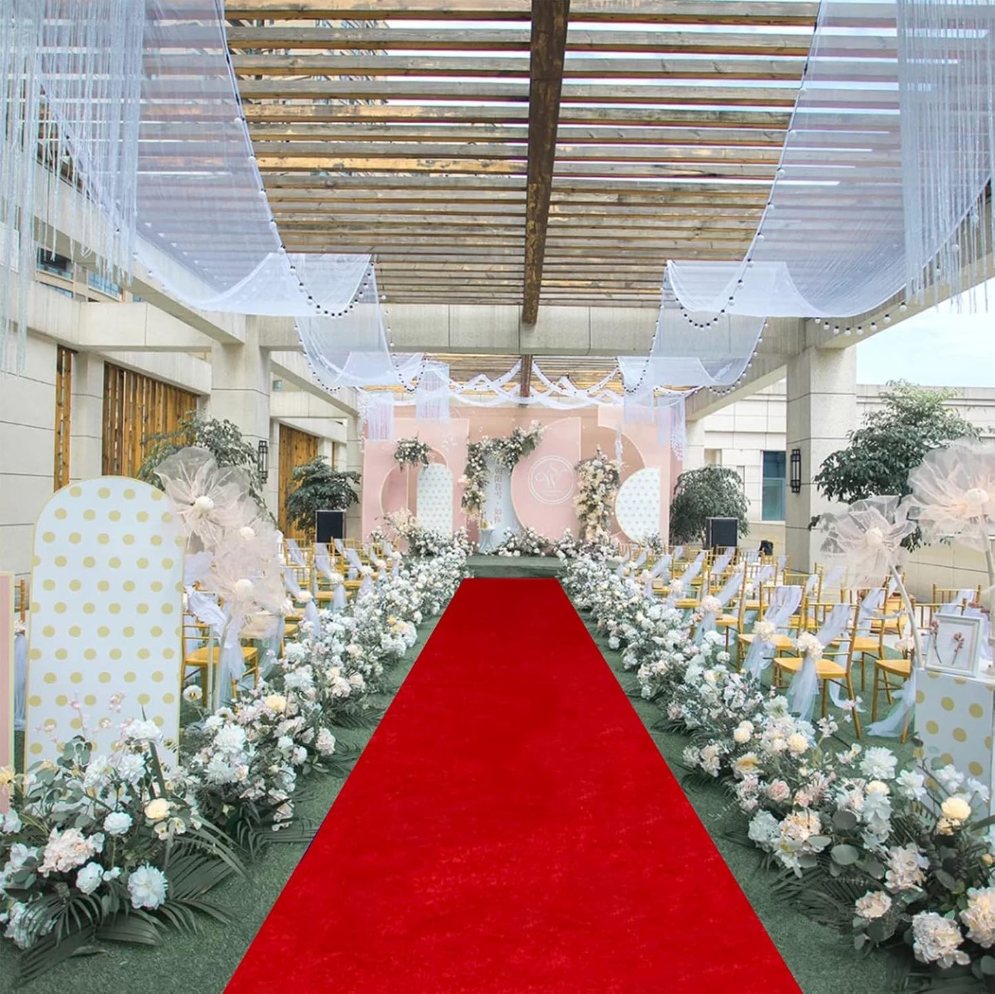 FUHSY Red Carpet Aisle Runner for Wedding Ceremony 4ft x 30ft Velvet Wedding Aisle Runners Party Runner Rug Wedding Runner Aisle Outside Aisle Runners for Weddings Bridal Shower Red Aisle Decorations