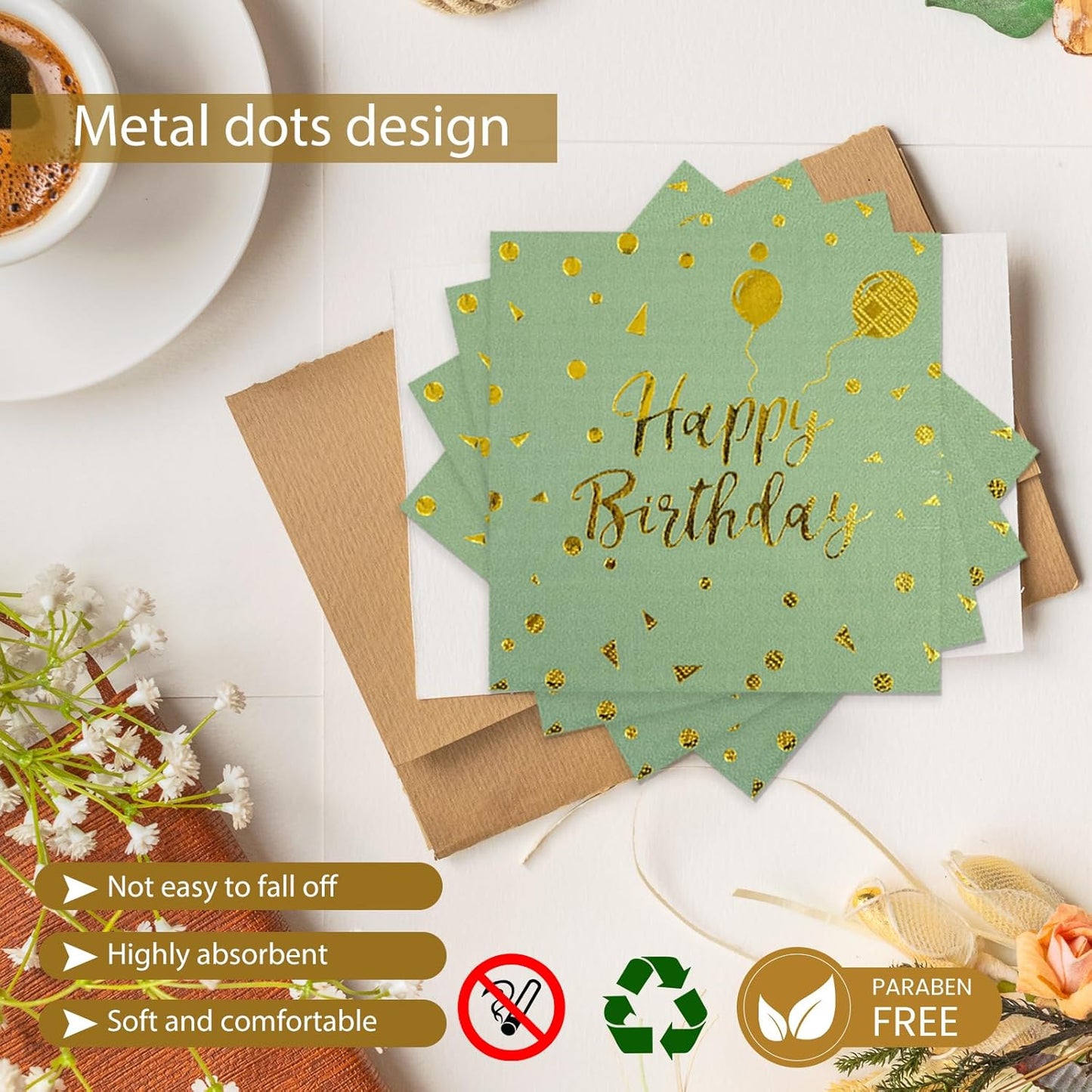 48PCS Happy Birthday Plates and Napkins Party Supplies, Sage Green and Gold Disposable Paper Plates and Napkins with Forks Tableware Set for Birthday Party Decorations 16 Guests (Sage Green)