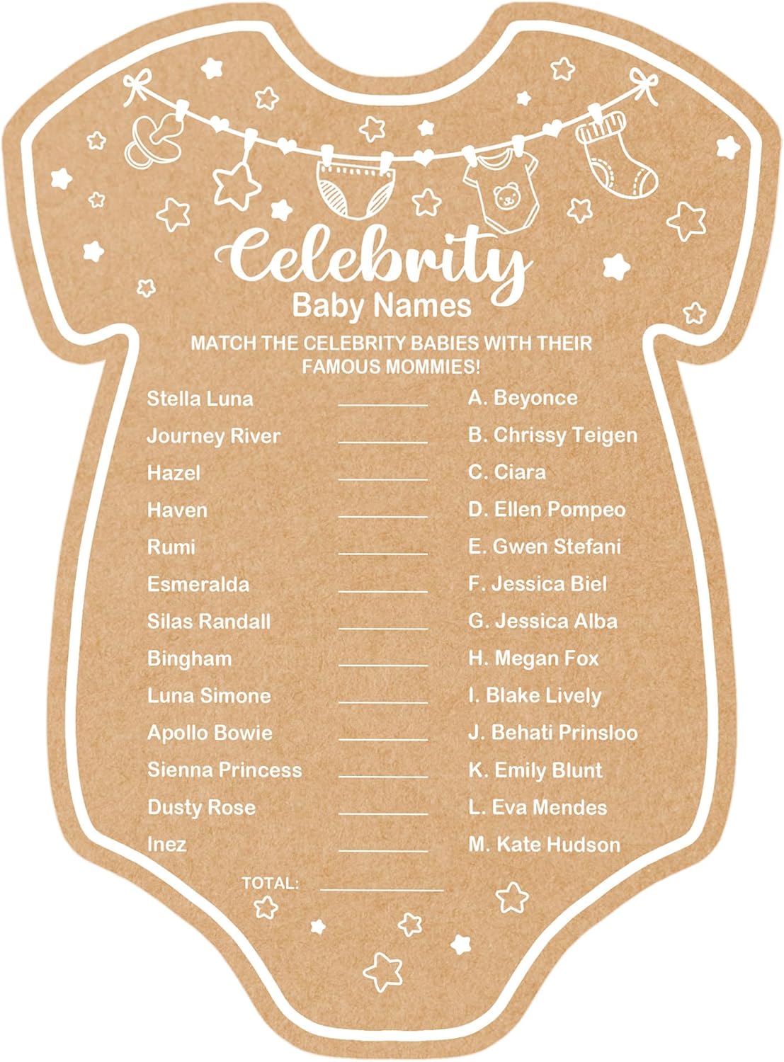 Celebrity Baby Names Baby Shower Game, Set of 30 Cards, Adults, Unisex