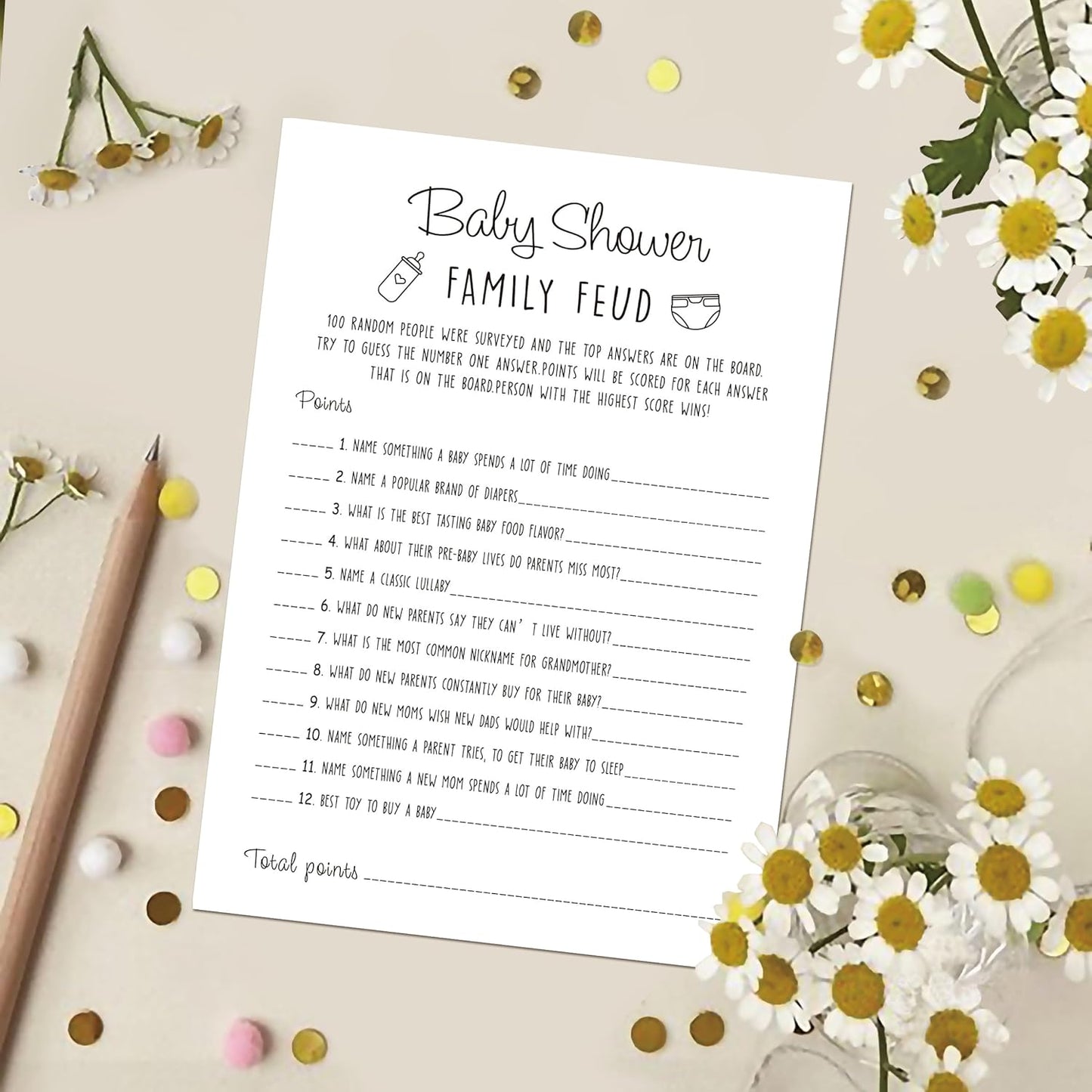 Family Feud Baby Shower Game - Pack of 30 Cards, Answer Key, Gender Neutral Decorations, Game Supplies