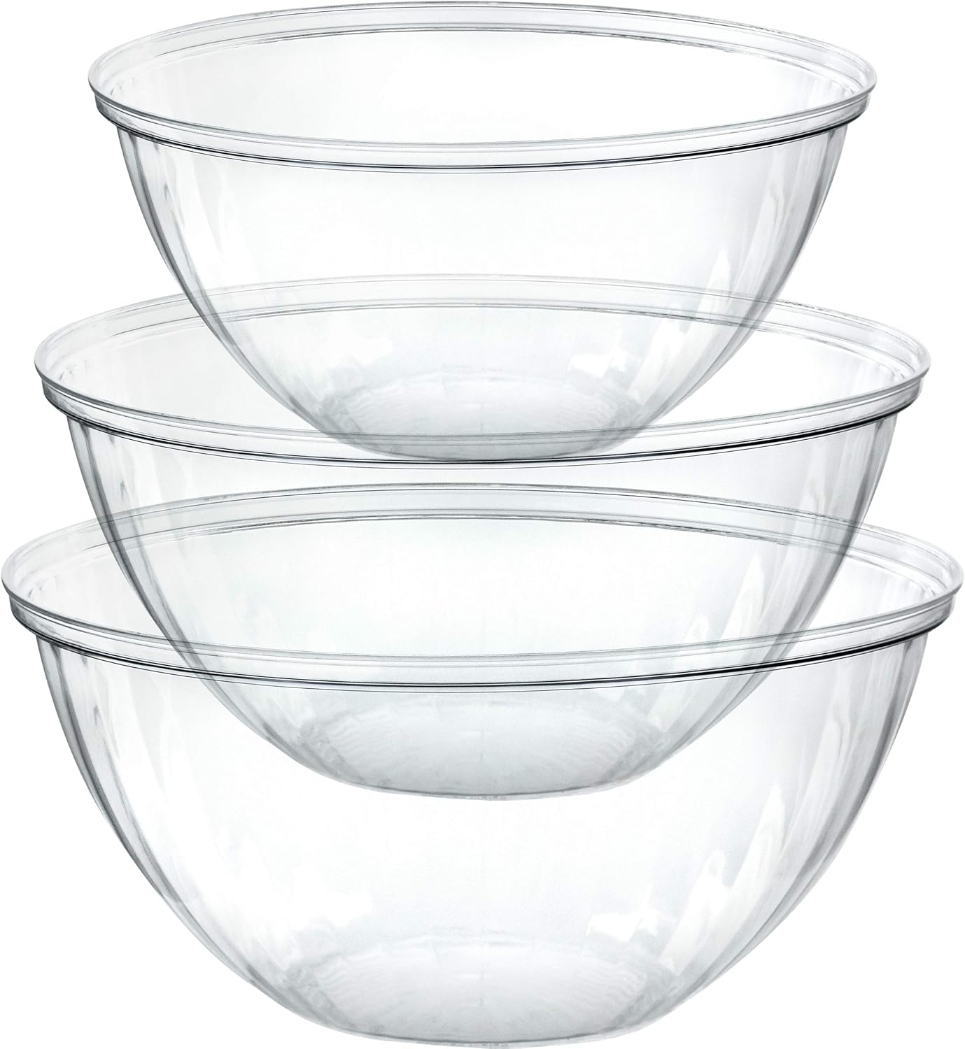 PLASTICPRO Disposable Combo Set of Salad Bowl Includes 2, 48 Ounce 2, 96 oz 2, 150 Ounce Round Crystal Clear Plastic Serving Bowl